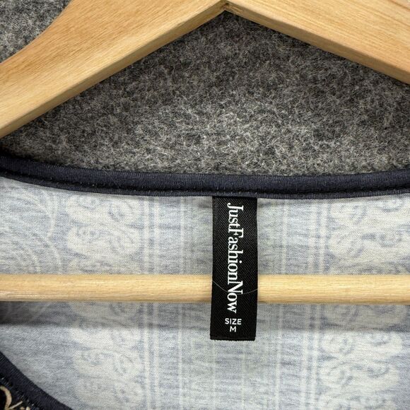 Just Fashion Now Blouse Women M Medium Gray Geometric Button Long Sleeve Casual - Picture 3 of 6